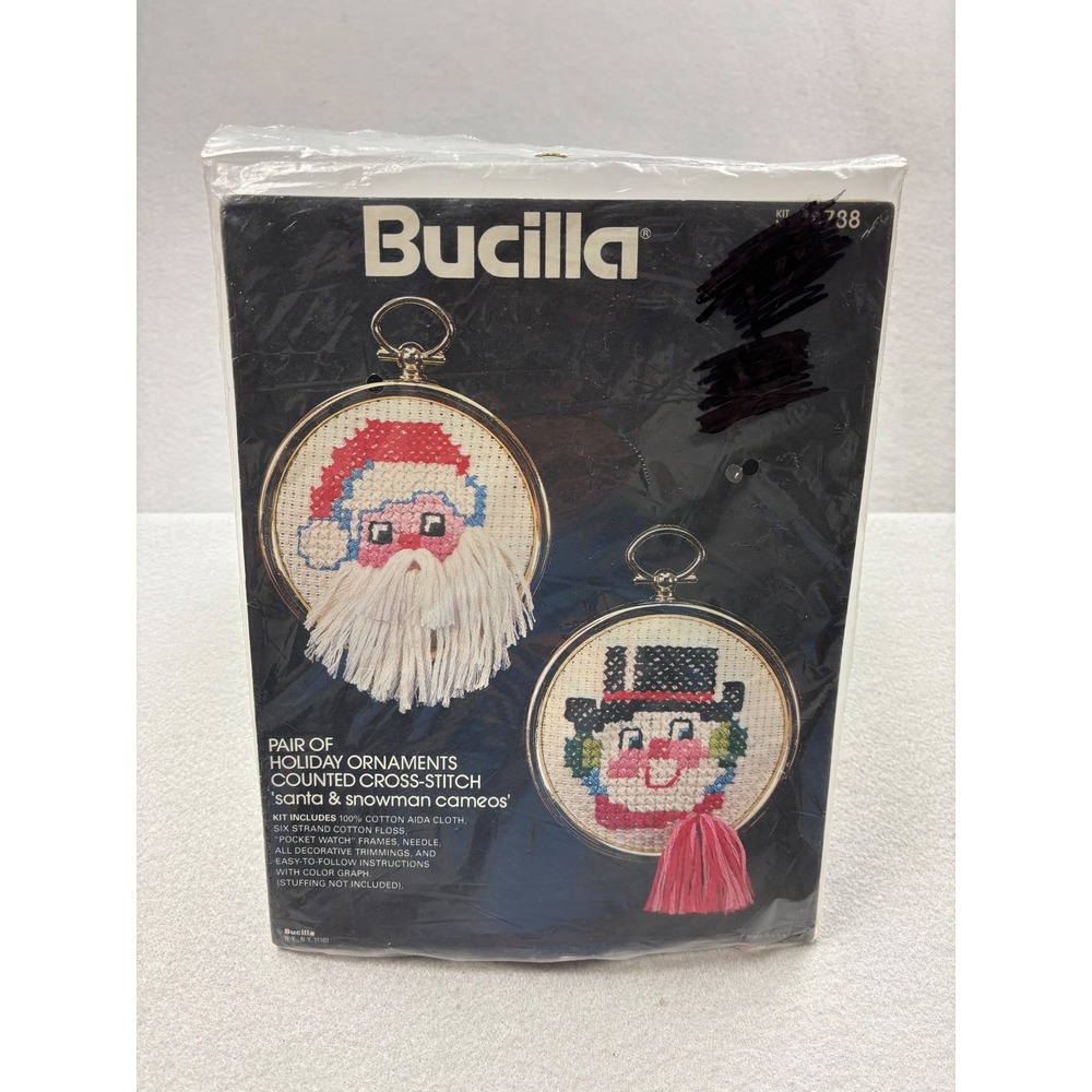 Vintage Bucilla Santa Snowman Cameos Cross Stitch Ornament Kit 48788